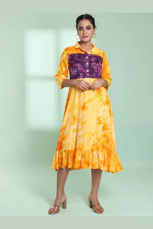 Charukriti Tie & Dye Printed A-Line Midi Dress