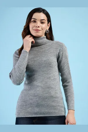 CLAPTON Women Henley Neck knitted Wool Full Sleeve Pullover Winter Sweater