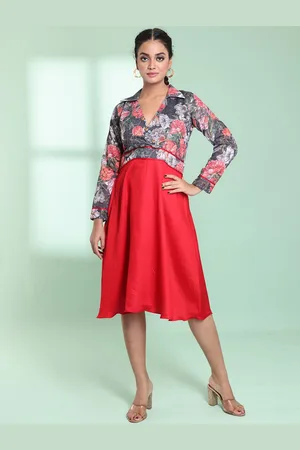 Charukriti Floral Printed Shirt Collar Cotton A-Line Dress