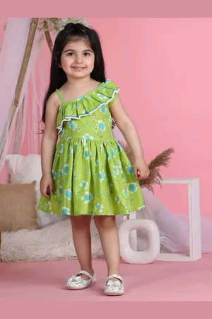 Cutiekins Girls Floral Printed Cotton Flared Pom-Pom Fit & Flare Dress