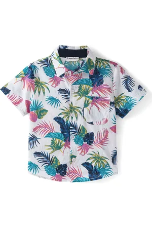 CrayonFlakes Boys Floral Printed Spread Collar Opaque Casual Shirt