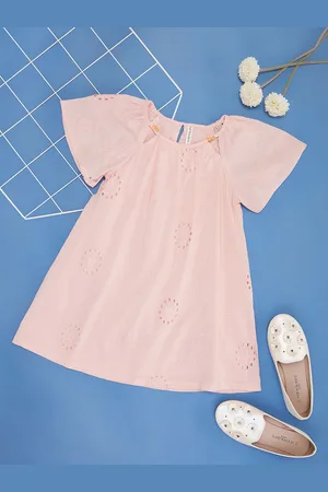 Pantaloons Round Neck Extended Sleeves Schiffli A-Line Dress