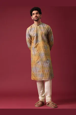KALKI Fashion Abstract Printed Sequinned Pure Silk Kurta with Churidar