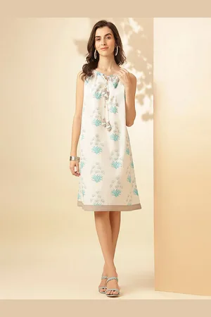 Kalini Tie-Up Neck Sleeveless Embroidered Sequinned Cotton A-Line Kurta
