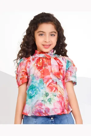 Peppermint Floral Print Flutter Sleeve Blouson Top