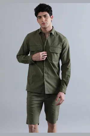 IVOC Men Long Sleeves Pure Cotton Shacket & Shorts Co-Ord Set