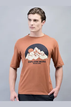 Woodland Men Typography Printed Round Neck Cotton T-shirt