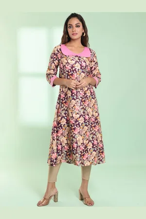 Charukriti Floral Printed Peter Pan Collar Three-Quarter Sleeves A-Line Kurta