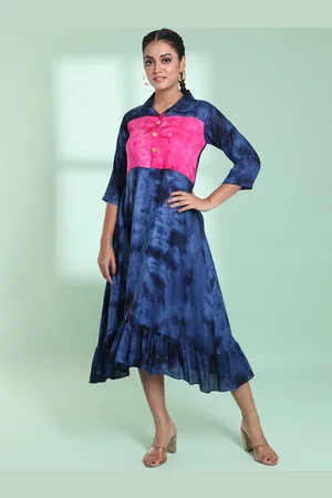 Charukriti Tie & Dye Printed Shirt Collar Fit & Flare Dress