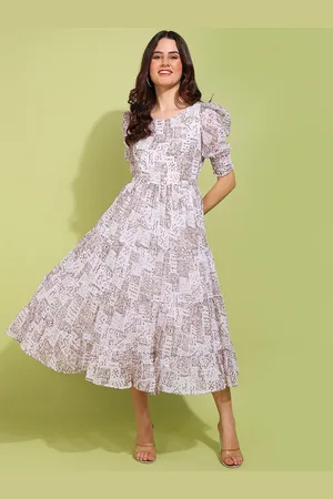 DODO & MOA Women Floral Print Georgette Fit & Flare Midi Dress
