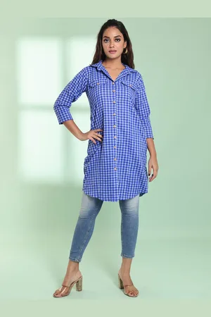 Charukriti Checked Printed Shirt Collar Roll-Up Sleeves Pathani Kurta