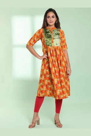 Charukriti Abstract Printed A-Line Mandarin Collar Kurta