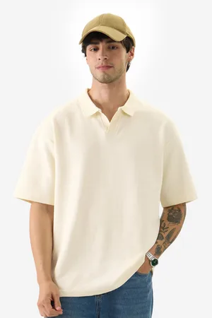 The Souled Store Men Polo Collar Solid Oversized T-shirt