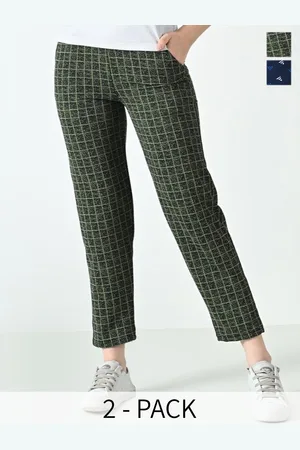 BAESD Women Pack of 2 Dry-Fit Check Printed Lower Track Pants