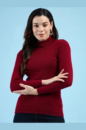 CLAPTON Women Henley Neck knitted Wool Full Sleeve Pullover Winter Sweater