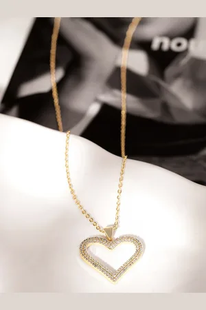 Roadster The Lifestyle Co. Gold Plated Stone Studded Demi-Fine Heart Pendant With Chain