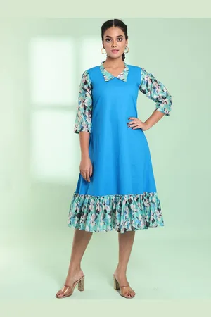 Charukriti Shirt Collar Printed Cotton A-Line Midi Dress