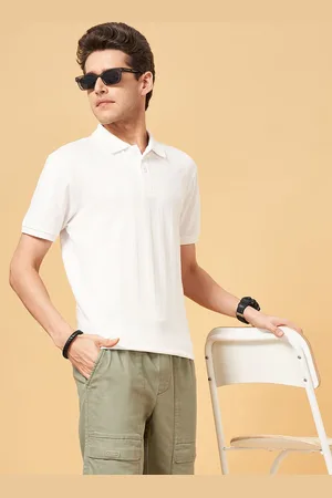 PEOPLE Men Solid Self Design Polo Collar T-shirt