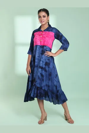 Charukriti Tie-&-Dye Midi A-Line Ethnic Dresses