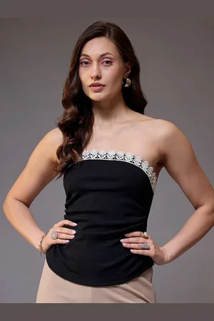 KASSUALLY Women Strapless Lace Up Cotton Tube Top