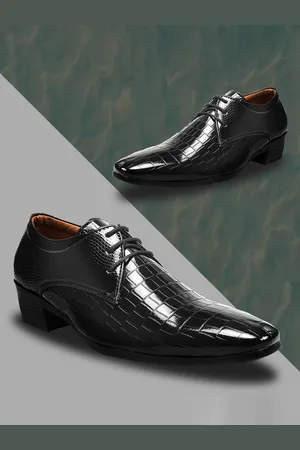 BXXY Men Textured Pointed Toe Elevator Formal Derbys