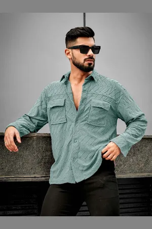 Maniac Men Spread Collar Comfort Self Design Oversized Shirt
