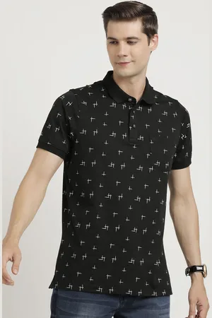 Turtle Men Abstract Monochrome Printed Polo Collar Pocket Slim Fit T-shirt