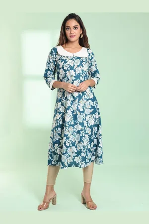 Charukriti Floral Printed Peter Pan Collar A-Line Kurta