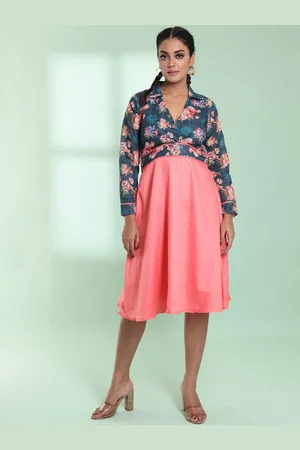 Charukriti Floral Printed Shirt Collar Cotton A-Line Dress