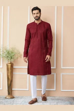 See Designs Floral Embroidered Regular Sequinned Chanderi Silk Kurta with Pyjamas