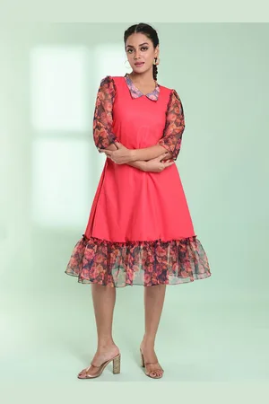 Charukriti Layered Cotton A-Line Midi Dress With Ruffle
