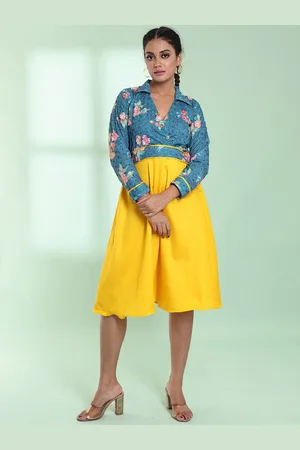 Charukriti Floral Printed Chikankari Embroidered Cotton A-Line Dress