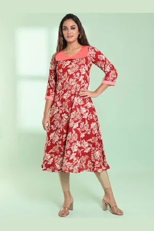 Charukriti Floral Printed Peter Pan Collar A-Line Kurta
