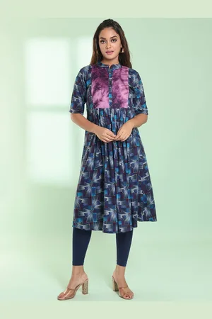 Charukriti Abstract Printed A-Line Mandarin Collar Kurta