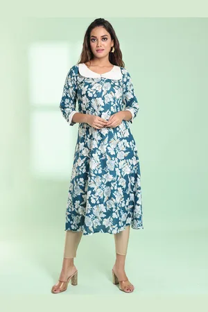 Charukriti Floral Printed Peter Pan Collar Three-Quarter Sleeves A-Line Kurta