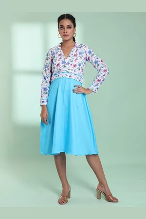 Charukriti Floral Printed Shirt Collar Cotton A-Line Dress