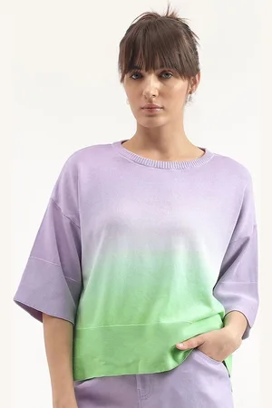 Benetton Round Neck Ombre Pure Cotton Dyed Top