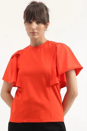 Benetton Solid Round Neck Flared Sleeve Top