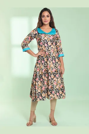 Charukriti Floral Printed Peter Pan Collar A-Line Kurta