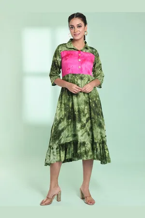 Charukriti Tie-&-Dye Midi A-Line Ethnic Dresses