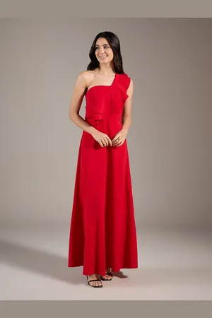 20Dresses Red One Shoulder Sleeveless Ruffled Party Maxi Dress