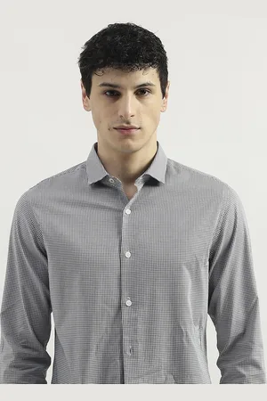 Benetton Men Cotton Slim Fit Grid Tattersall Checked Opaque Formal Shirt