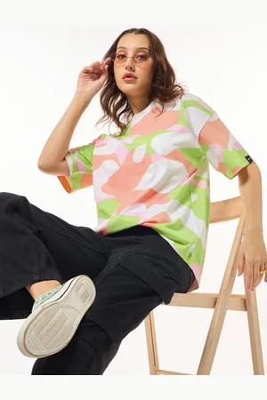 Bewakoof Women Abstract Printed Round Neck Pure Cotton Oversized T-shirt