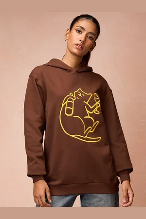 FREAKINS Women Pure Cotton Graphic Printed Hooded Sweatshirt