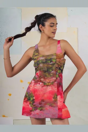 BUTA BUTI Abstract Printed Cotton A-Line Mini Dress