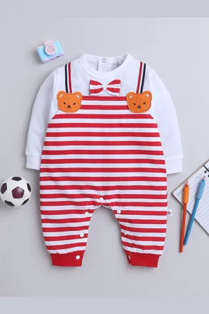 BUMZEE Infants Boys Striped Applique Cotton Rompers