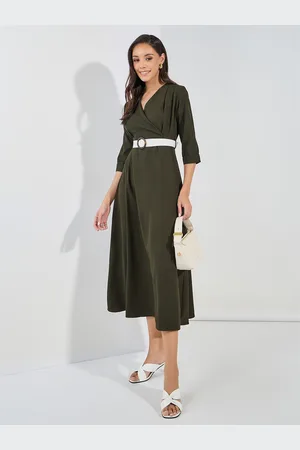 Styli Solid Wrap Maxi Dress with Belt