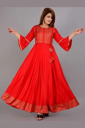 AO Services Floral Printed Yoke Design Gotta Patti Flared Sleeves Anarkali Kurta With Dori