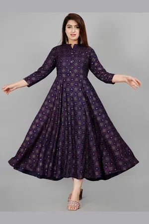 AO Services Ethnic Motifs Printed Mandarin Collar Empire Styled Anarkali Flared Kurta