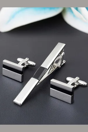 PELUCHE Men Silver-Toned & Black Rhodium-Plated Accessory Gift Set